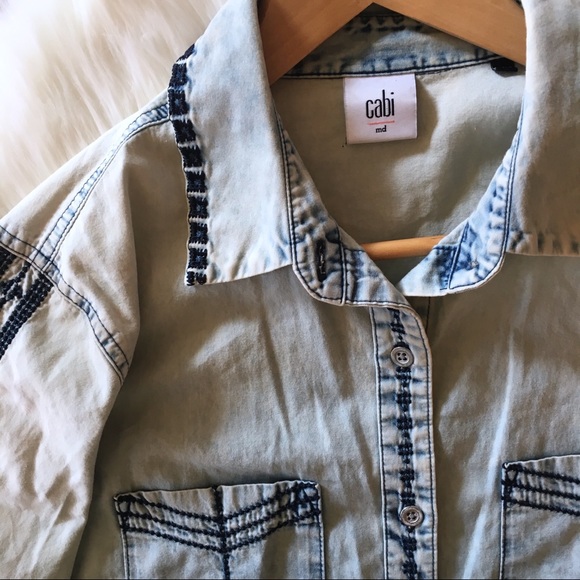 CABI | Acid Wash Embroidered Cotton Button Down - Picture 3 of 7